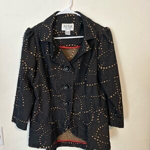 An Ren New York Black Tan Jacket Blazer Wearable Art Button
Peplum Vintage Large